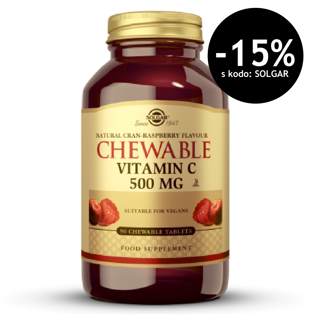 Solgar Vitamin C, žvečljive tablete brusnica in malina (90 tablet)